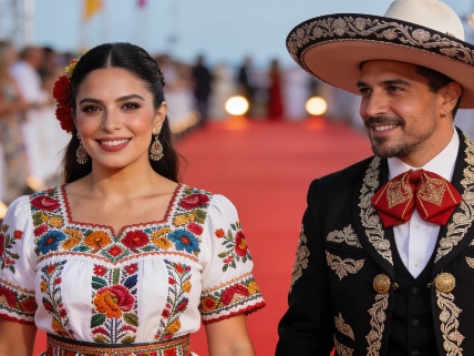 Ángela Aguilar y Nodal sorprenden con moda mexicana en Premios Juventud De Chismes